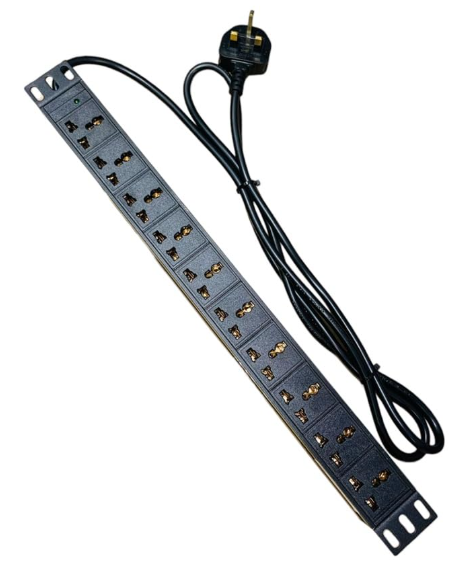 ALLOY PDU MULTIFUNCTIONAL TYPE 12 WAY 1.5U, VERTICAL WITH UK PLUG