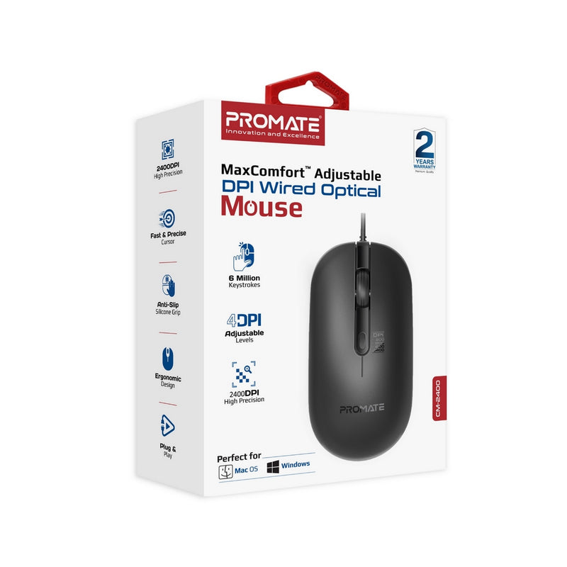 CM-2400 Sleek 4 Button Wired Optical Mouse with 2400dpi, 1.5M Cable