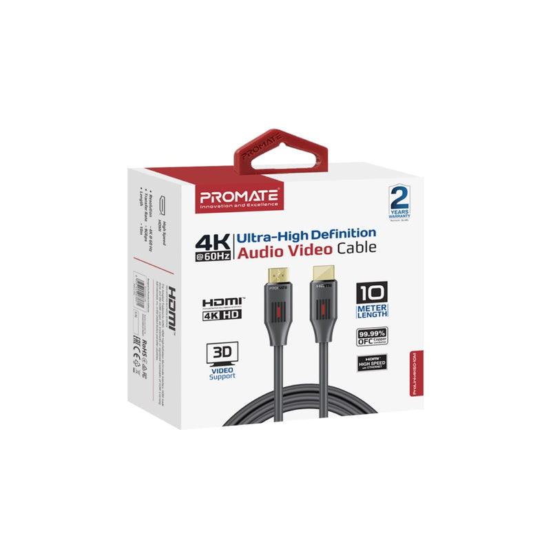 ProLink4K60-10M HDMI (Male) - HDMI (Male) Cable with 3D, 4K@60Hz Ultra-HD & Ethernet Support, 10M Length